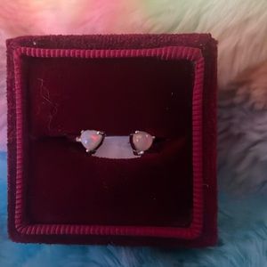 Genuine Natural Opal Heart Adjustable .925 SS Ring